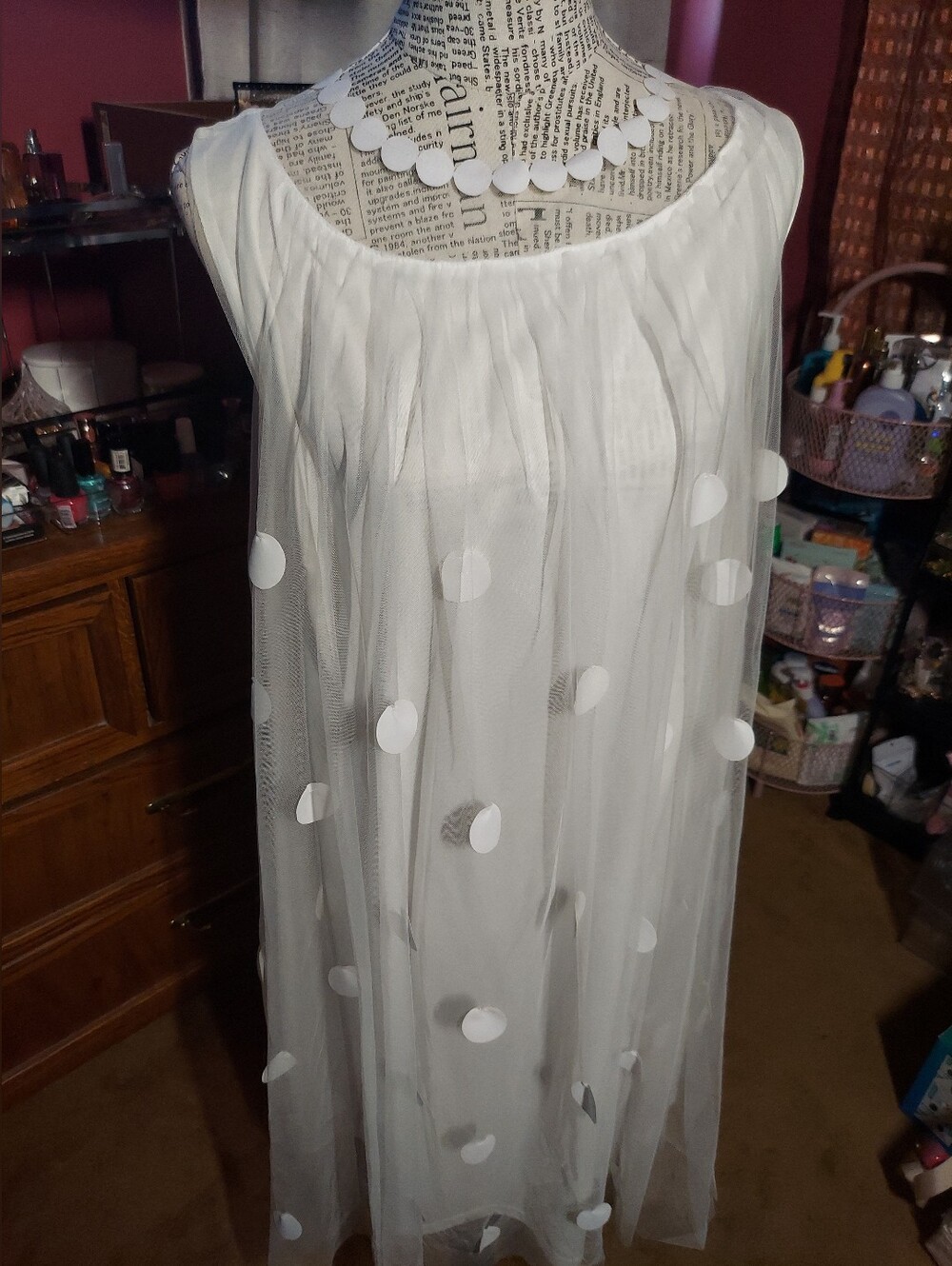 Ashley Stewart White Chiffon Polka Dot Dress 18/20